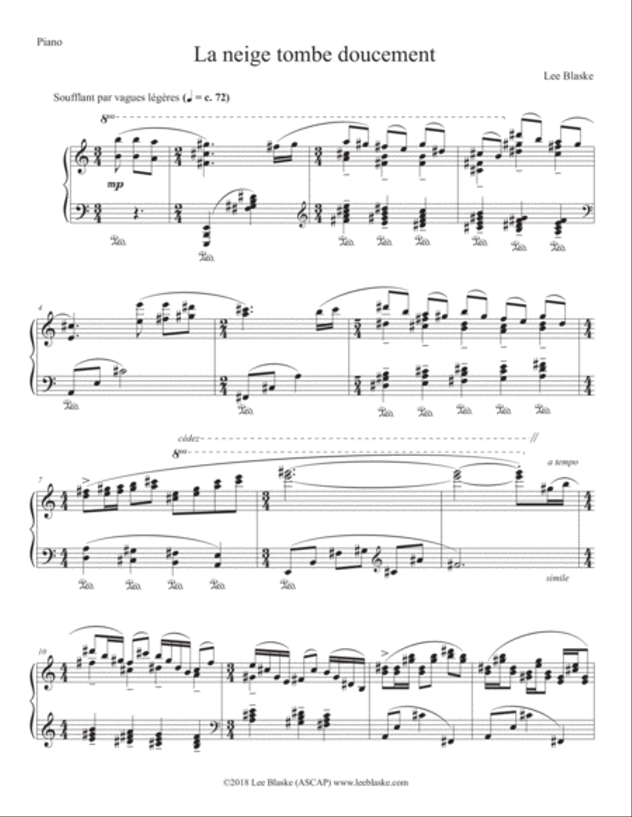 La neige tombe doucement (The Snow Falls Gently) Piano Solo scores gallery preview page 1
