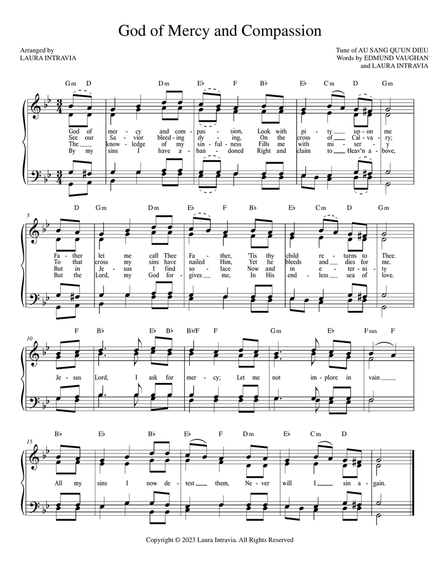 God of Mercy and Compassion (Au Sang Qu'un Dieu) - G minor Piano, Vocal, Guitar scores gallery preview page 1
