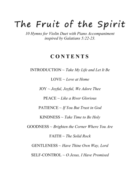 The Fruit of the Spirit (10 Hymns for Violin Duet with Piano Accompaniment) image number null