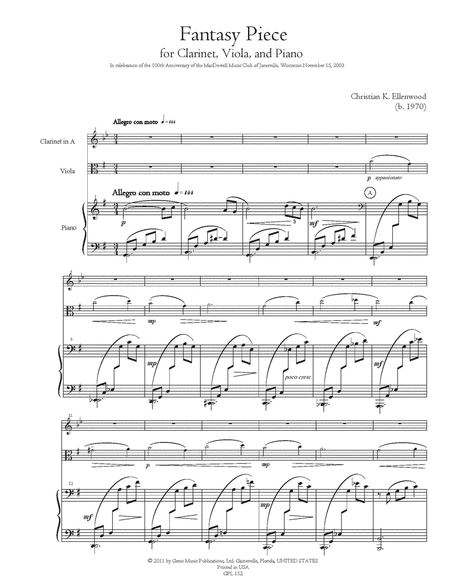 Fantasy Piece (2003) for Clarinet, Viola, and Piano