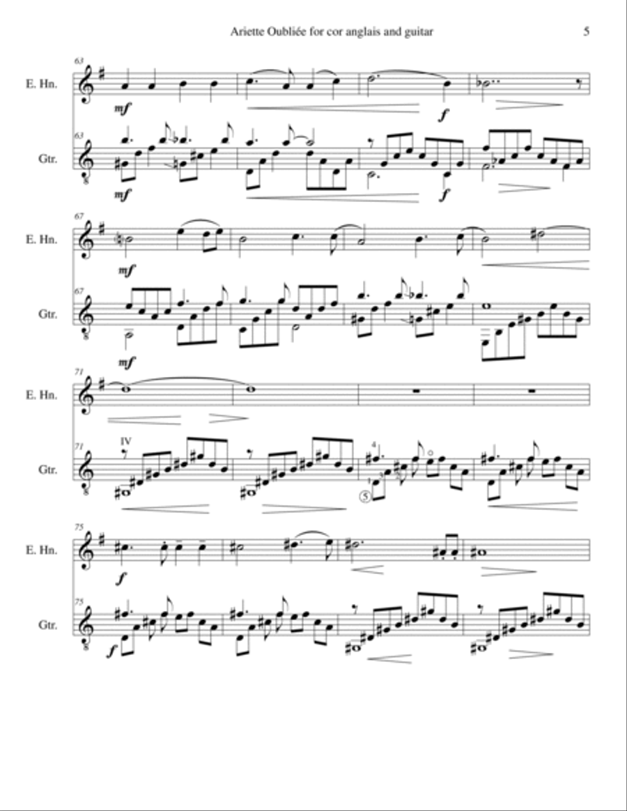 Ariette Oubliée for cor anglais and guitar English Horn scores gallery preview page 5