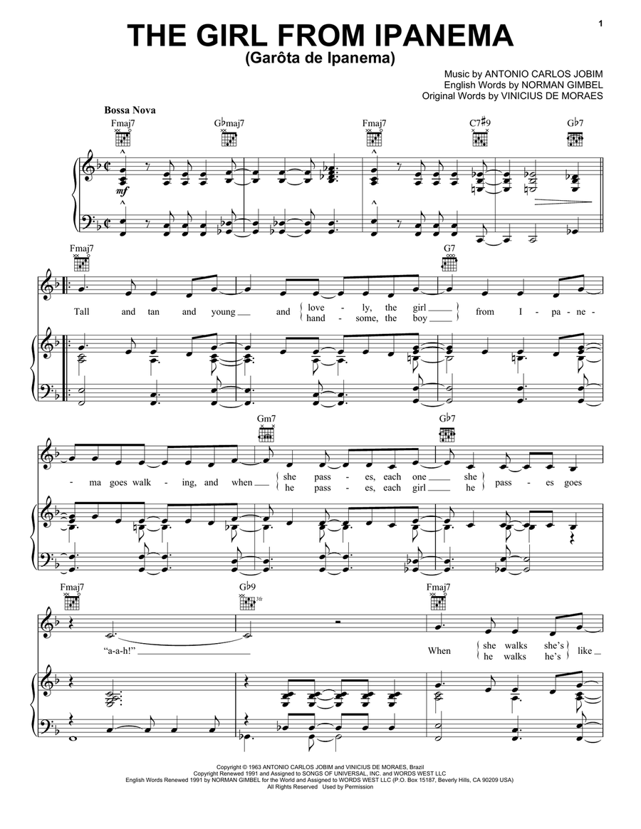 The Girl From Ipanema (Garota De Ipanema) Piano, Vocal, Guitar scores gallery preview page 1