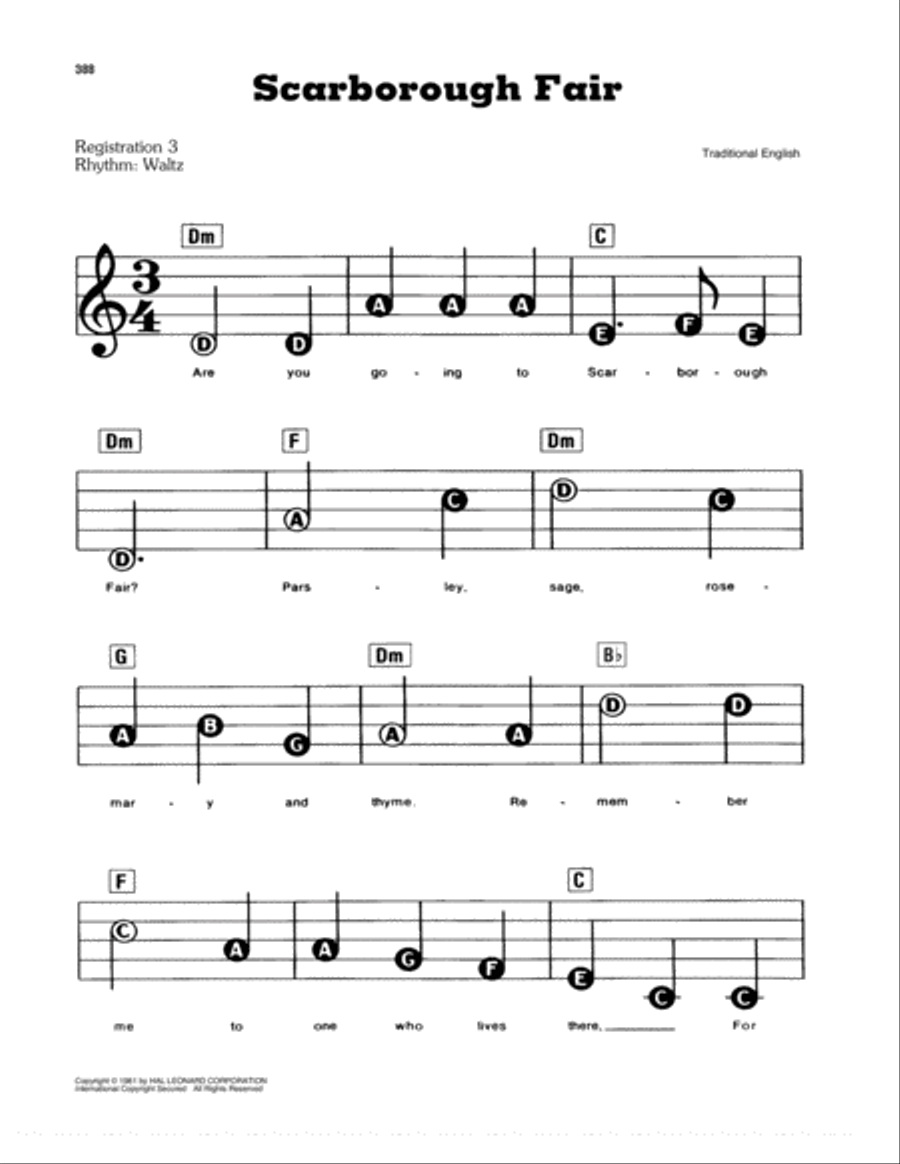 Scarborough Fair Electronic Keyboard scores gallery preview page 1