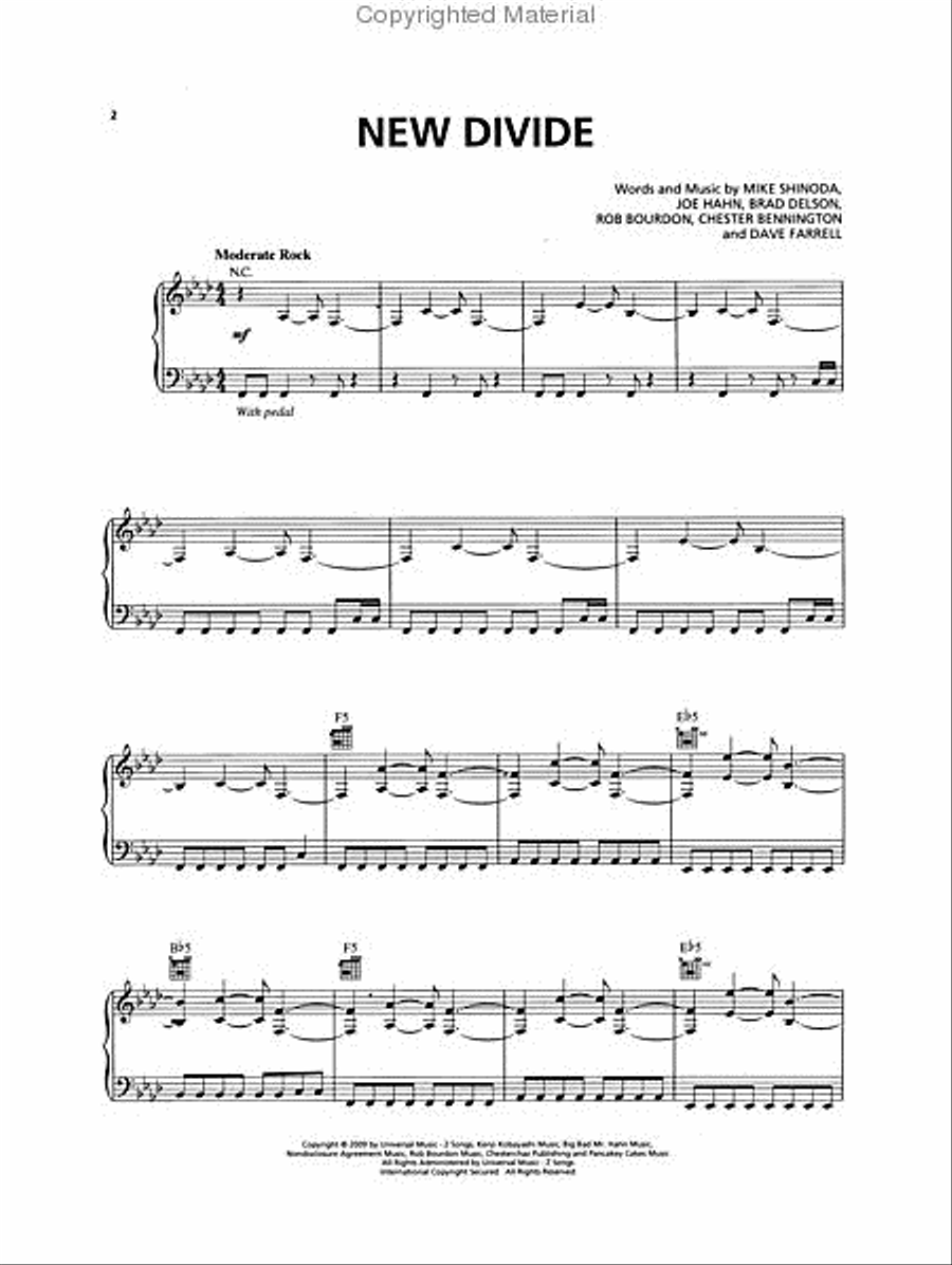 New Divide New Divide Piano, Vocal, Guitar scores gallery preview page 2