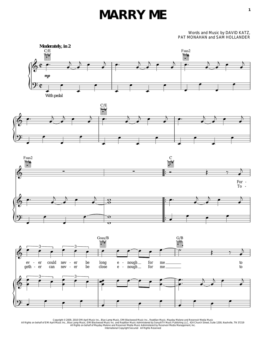 Marry Me Piano, Vocal, Guitar scores gallery preview page 1