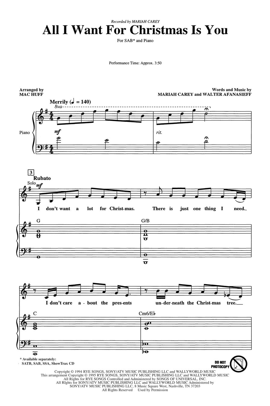 All I Want For Christmas Is You (arr. Mac Huff) 3-Part scores gallery preview page 1