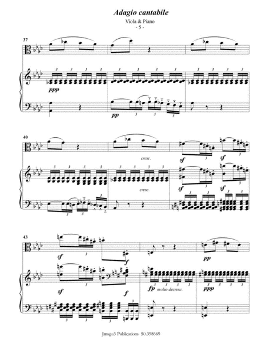 Beethoven: Adagio from Sonata Pathetique for Viola & Piano Viola scores gallery preview page 6