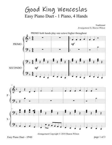 Good King Wenceslas (Easy Piano Duet; 1 Piano, 4-Hands) image number null
