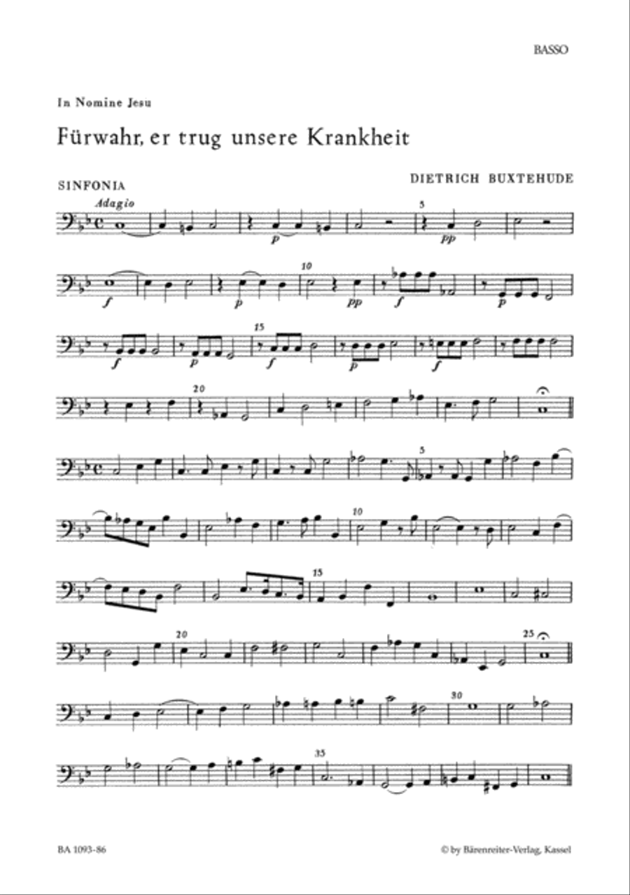 Furwahr, er trug unsere Krankheit BuxWV 31 Cello Solo scores gallery preview page 1