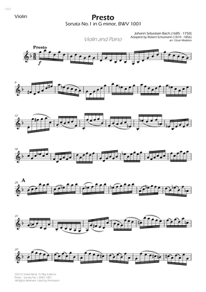 Book cover for Presto from Sonata No.1, BWV 1001 - Violin and Piano (Individual Parts)