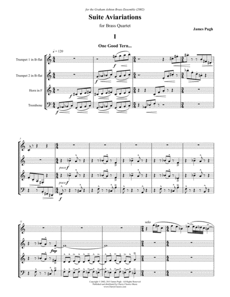 Suite Aviariations for Brass Quartet by Jim Pugh