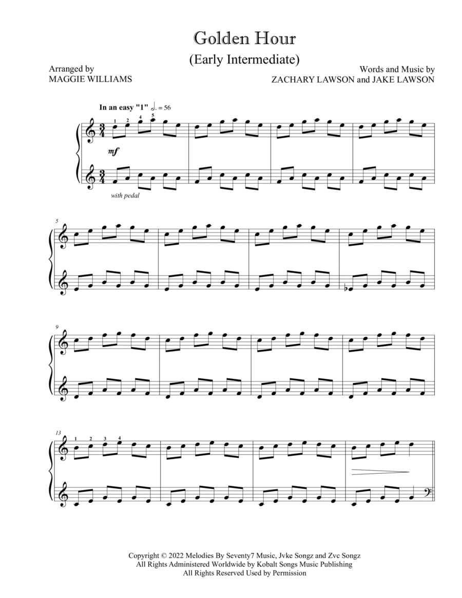 Golden Hour Easy Piano scores gallery preview page 1