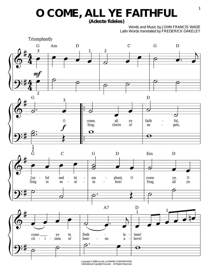 O Come, All Ye Faithful (Adeste Fideles) Easy Piano scores gallery preview page 1