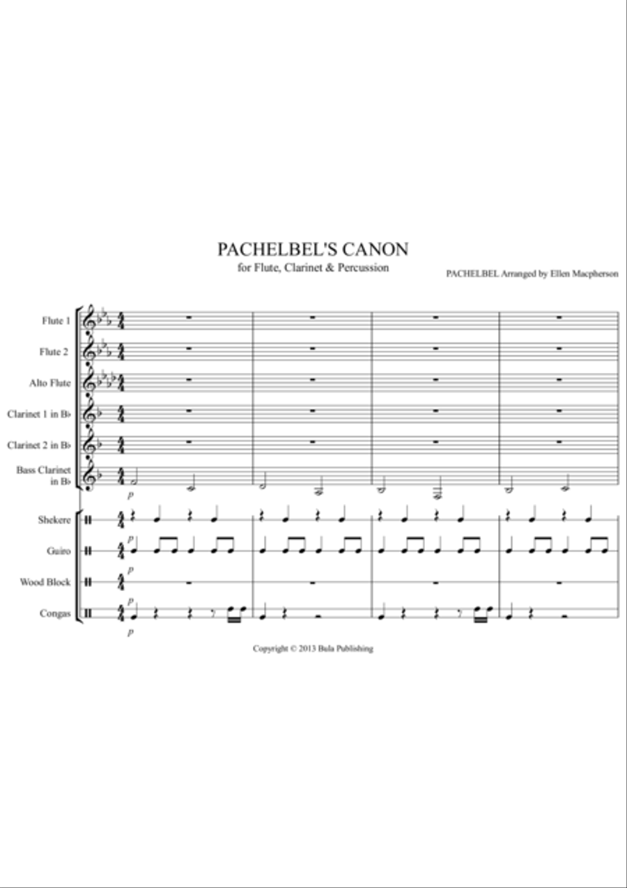 Pachelbel's Cannon - for Flute, Clarinet & Percussion Small Ensemble scores gallery preview page 1