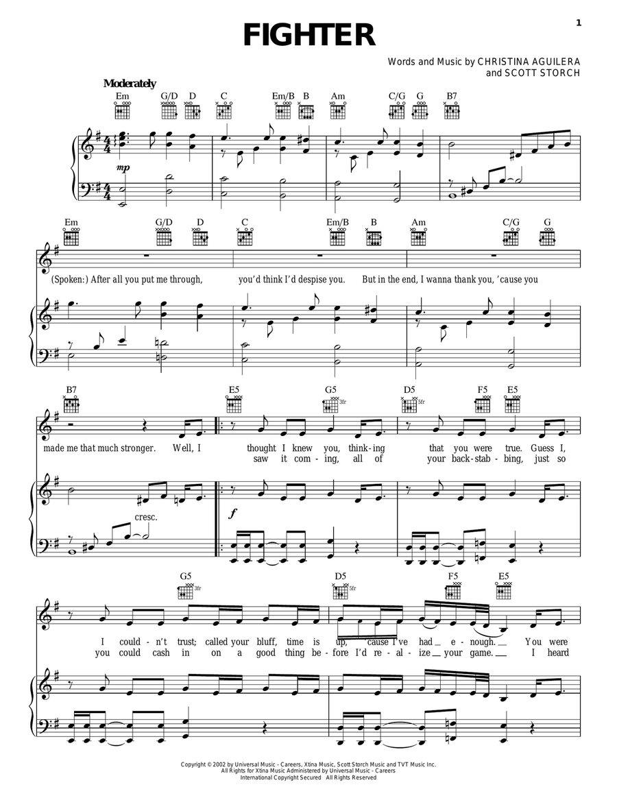 Fighter Piano, Vocal, Guitar scores gallery preview page 1