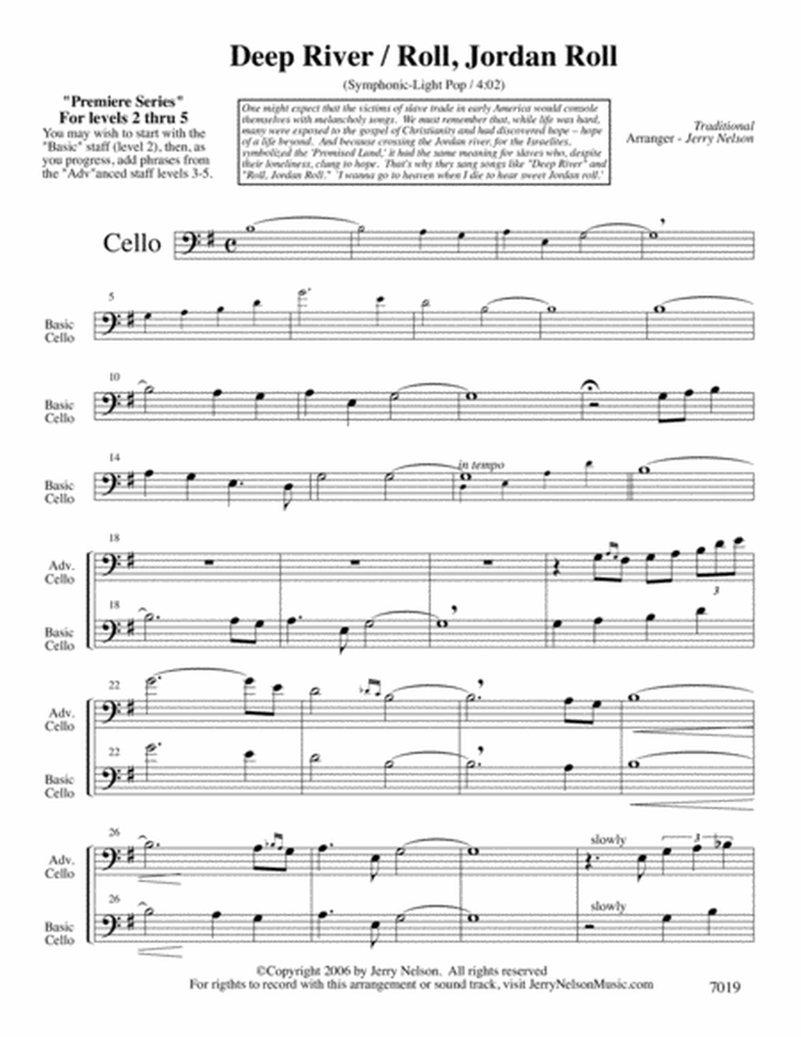 Deep River with Roll Jordan Roll (Arrangements Level 2-5 for CELLO + Written Acc) Hymn image number null