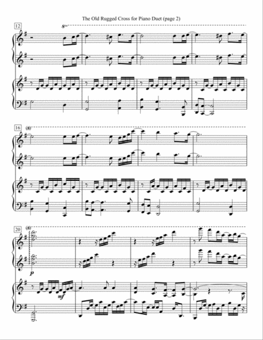 The Old Rugged Cross for Piano Duet 1 Piano, 4-Hands scores gallery preview page 2