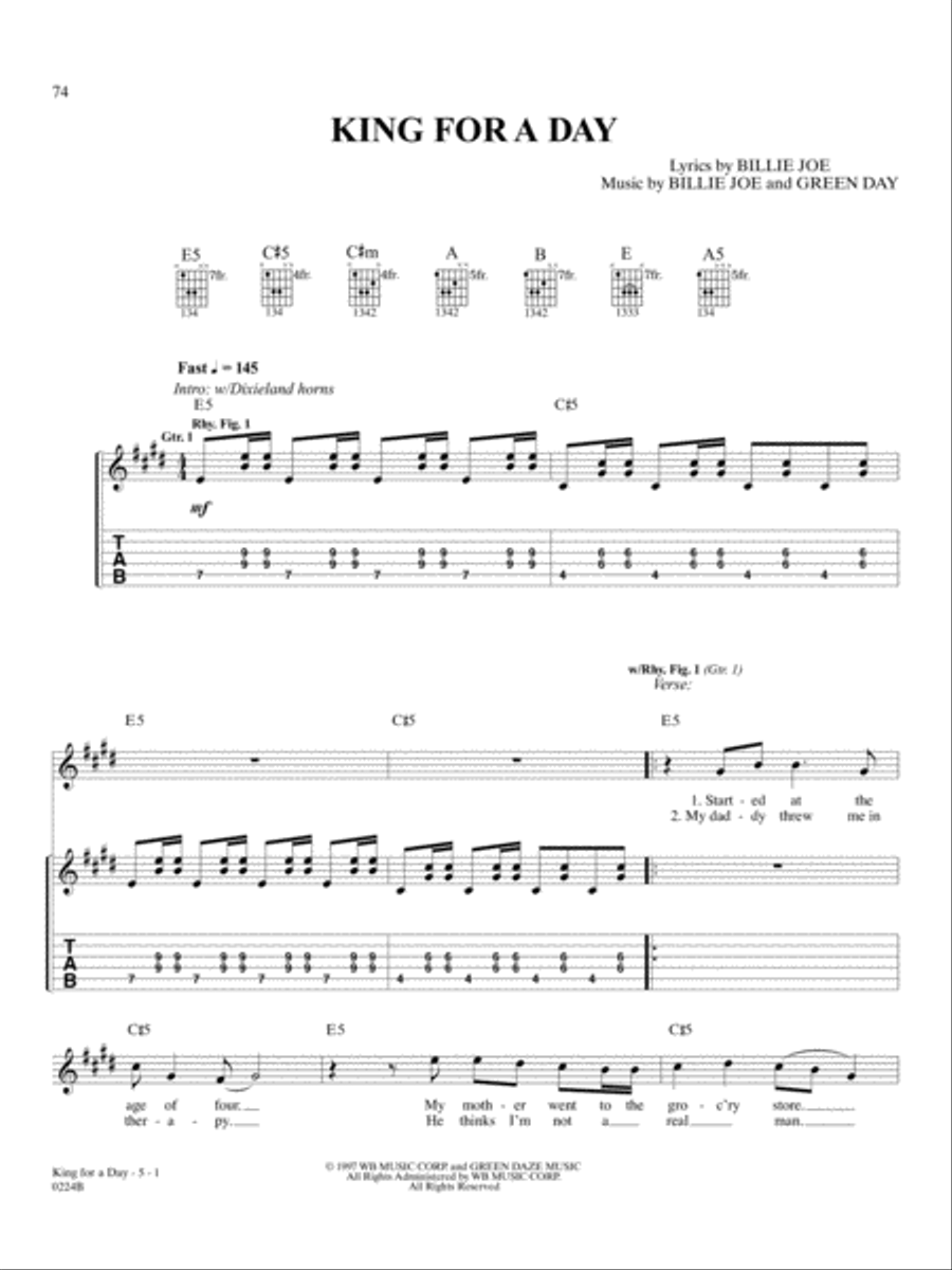 King For A Day Guitar Tablature scores gallery preview page 1