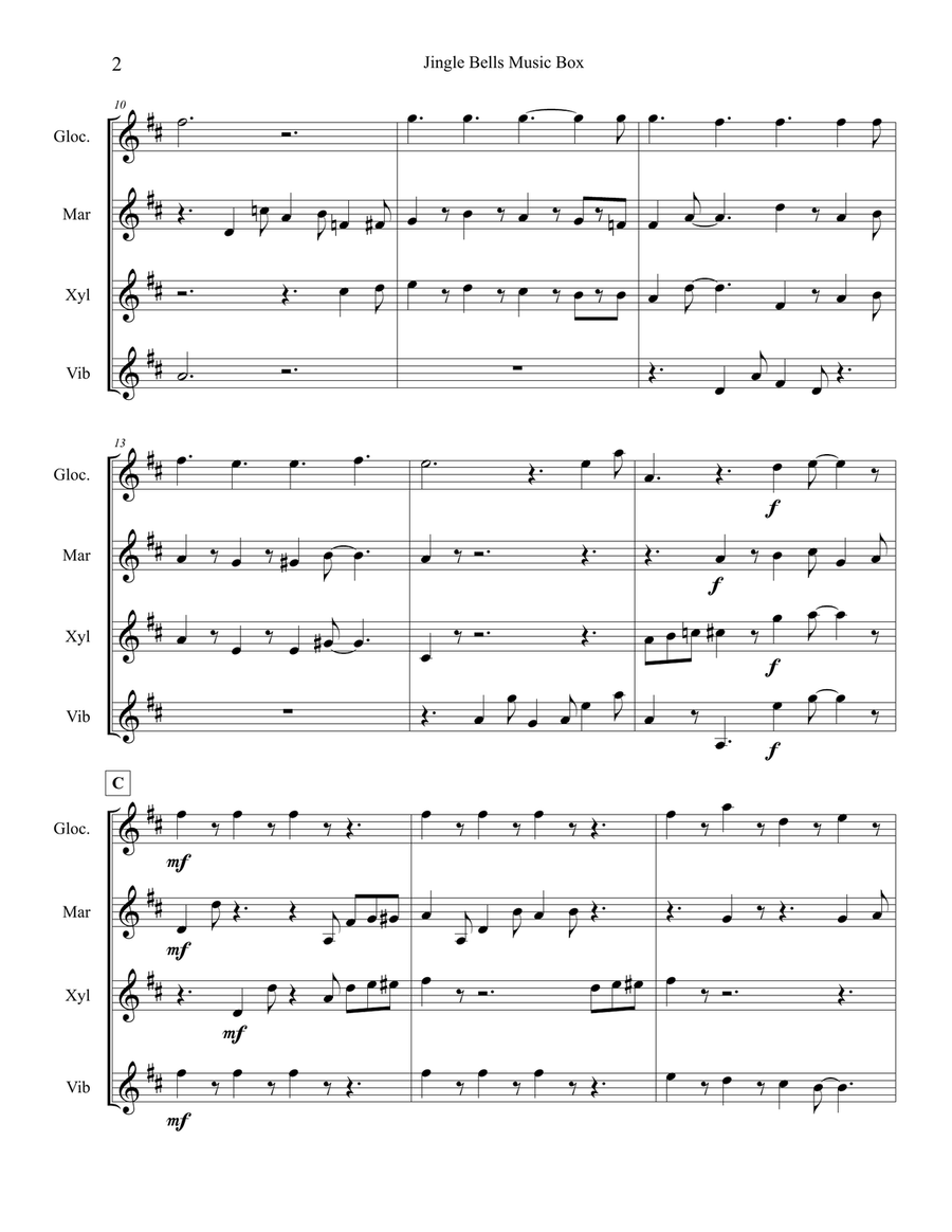 Jingle Bells Music Box (Percussion Ensemble) Percussion Ensemble scores gallery preview page 2