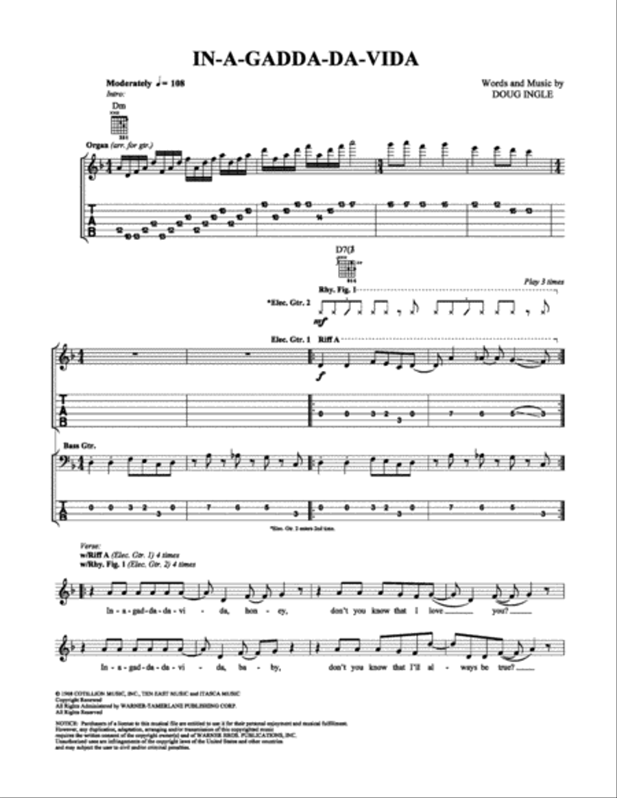 In-A-Gadda-Da-Vida Easy Guitar scores gallery preview page 1