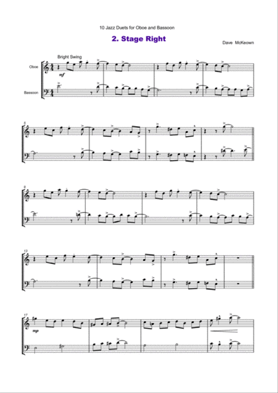 10 Jazz Duets for Oboe and Bassoon