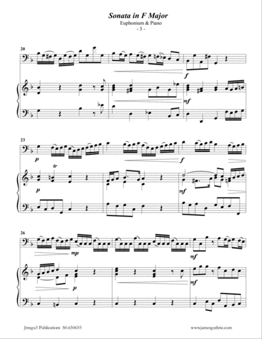 Telemann: Sonata in F Major for Euphonium & Piano Euphonium scores gallery preview page 3