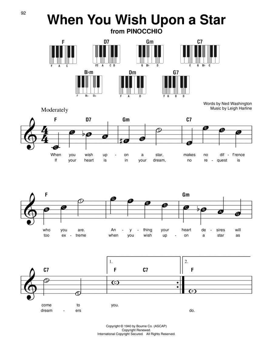 When You Wish Upon A Star (from Pinocchio) Easy Piano scores gallery preview page 1