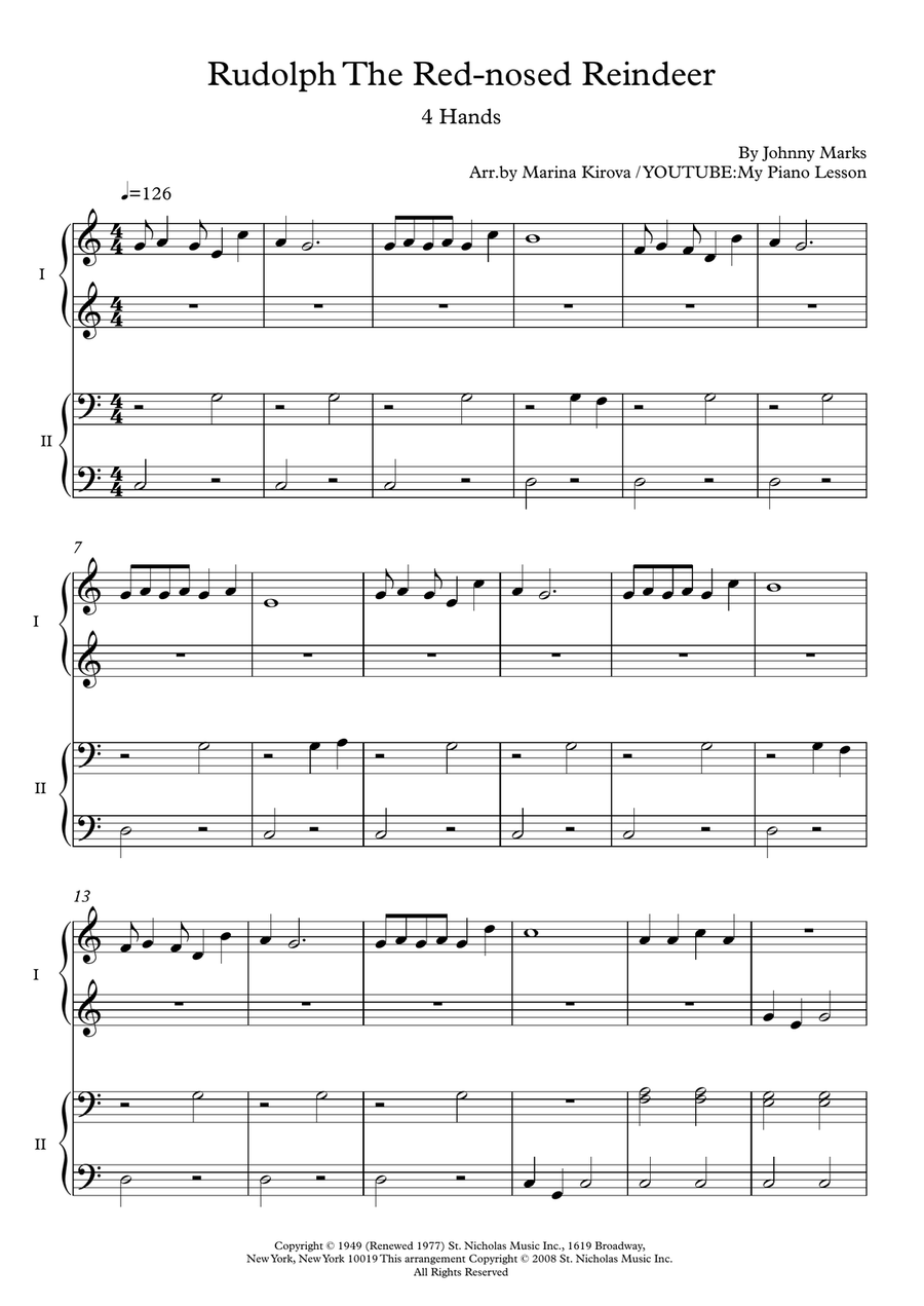 Rudolph The Red-nosed Reindeer Easy Piano scores gallery preview page 1