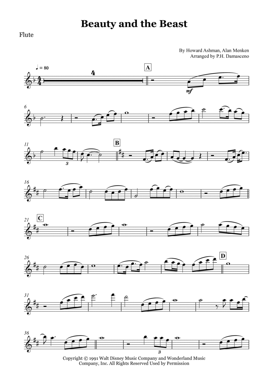 Beauty And The Beast Flute Solo scores gallery preview page 1