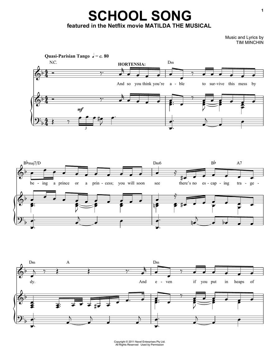 School Song (from the Netflix movie Matilda The Musical) Voice scores gallery preview page 1