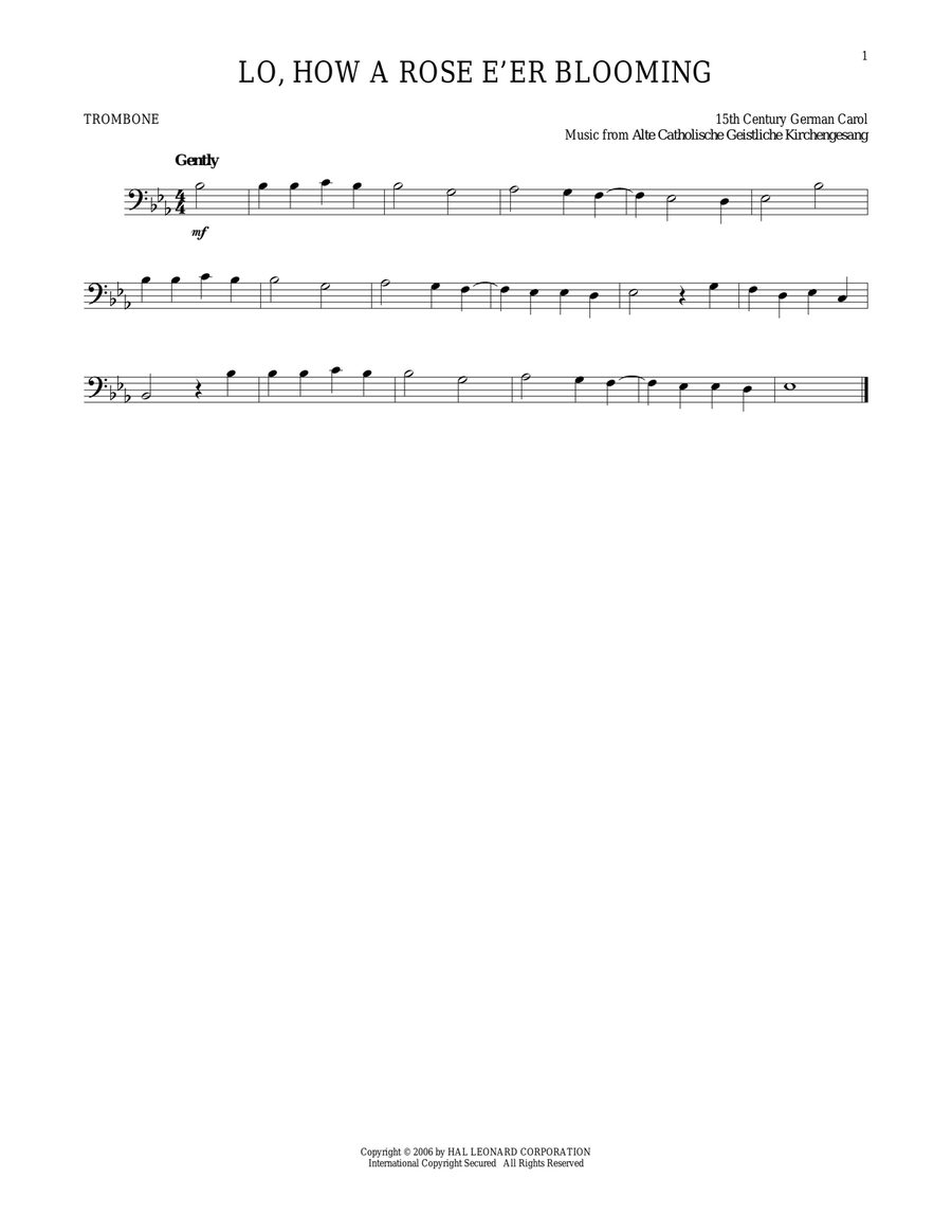 Lo, How A Rose E'er Blooming Trombone Solo scores gallery preview page 1