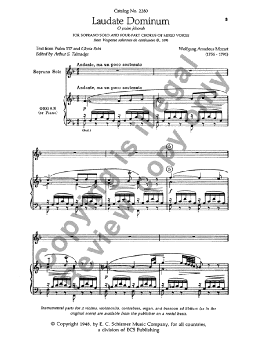 Vesperae solennes de Confessore: Laudate Dominum (O Praise Jehovah), K. 339 (KeyboardVocal Score)