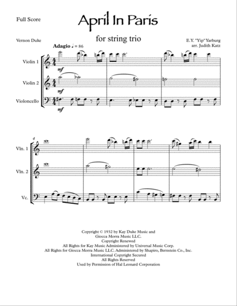 April In Paris April In Paris String Trio scores gallery preview page 1