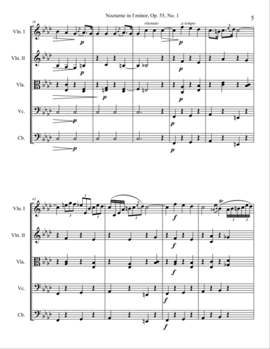 Nocturne in f minor, Op. 55, No. 1 String Orchestra scores gallery preview page 5