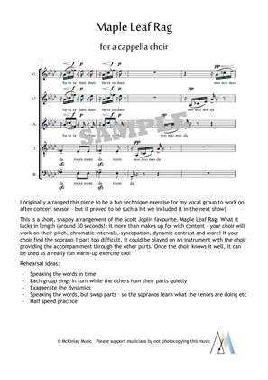 Maple Leaf Rag - for a cappella choir