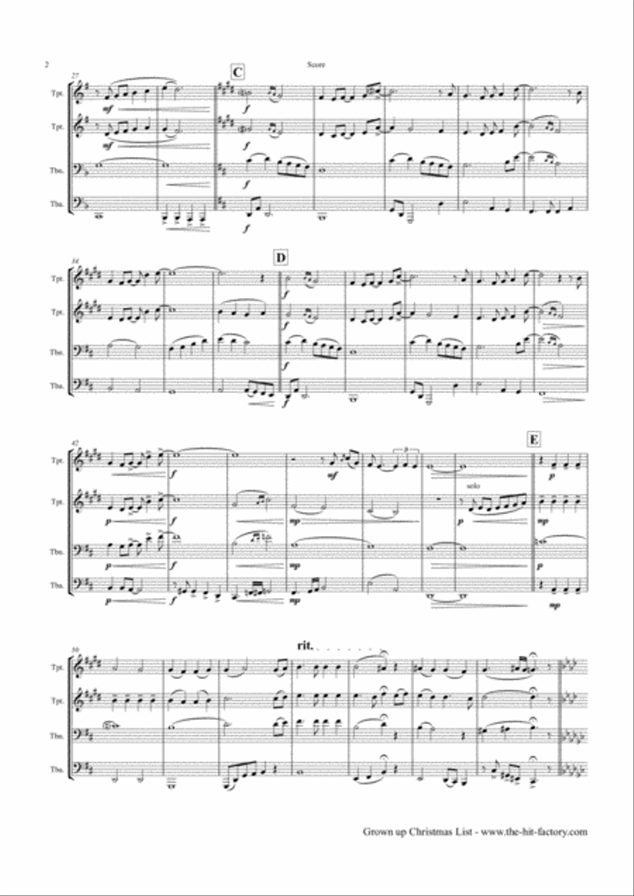 Grown-Up Christmas List Brass Quartet scores gallery preview page 2