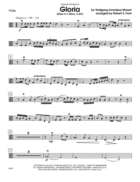 Gloria (Mass In C Minor, K. 427) - Viola