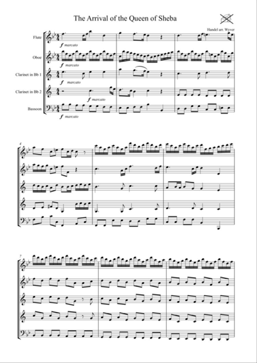 The Arrival of the Queen of Sheba Woodwind Quintet scores gallery preview page 1