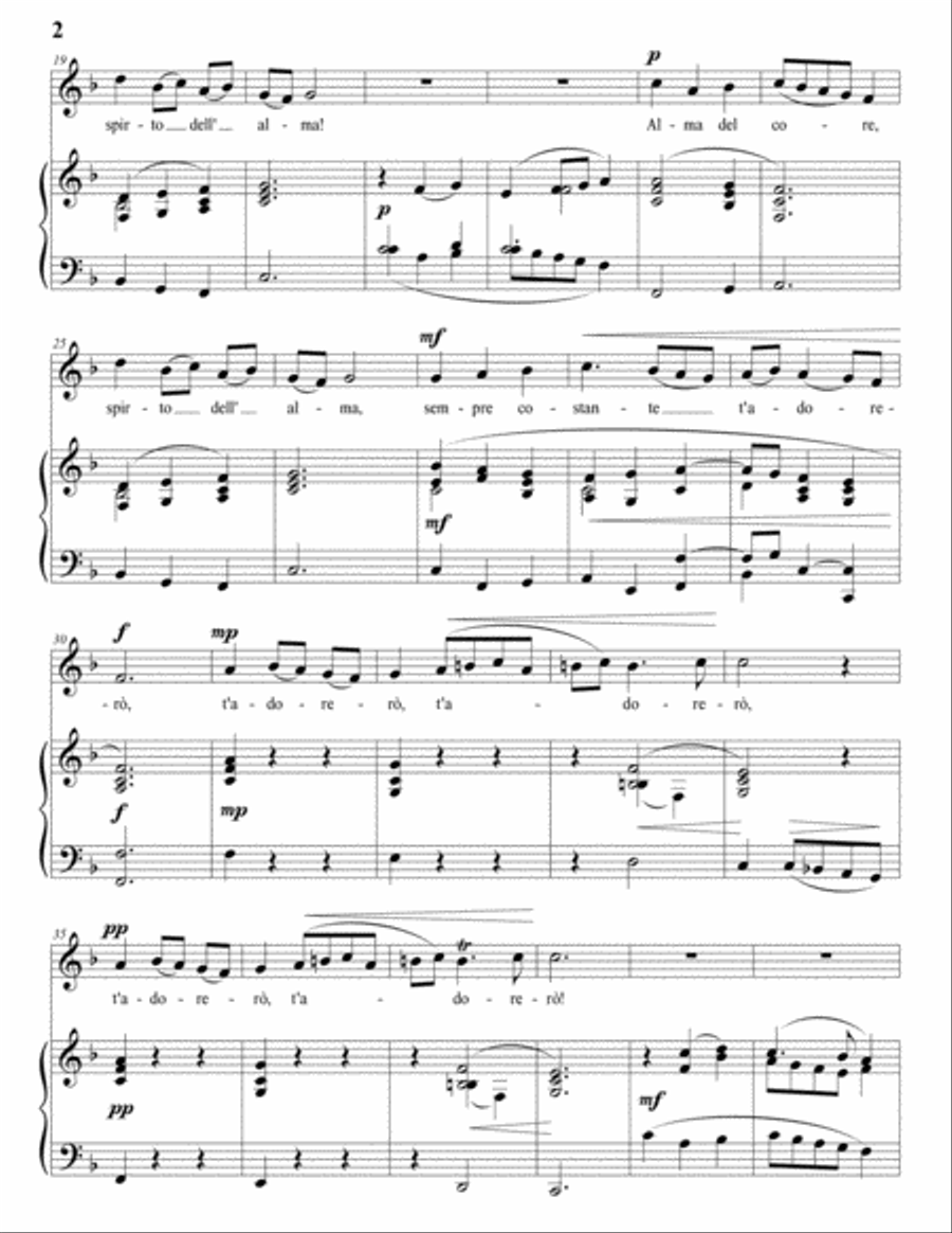 CALDARA: Alma del core (transposed to F major) Voice scores gallery preview page 3