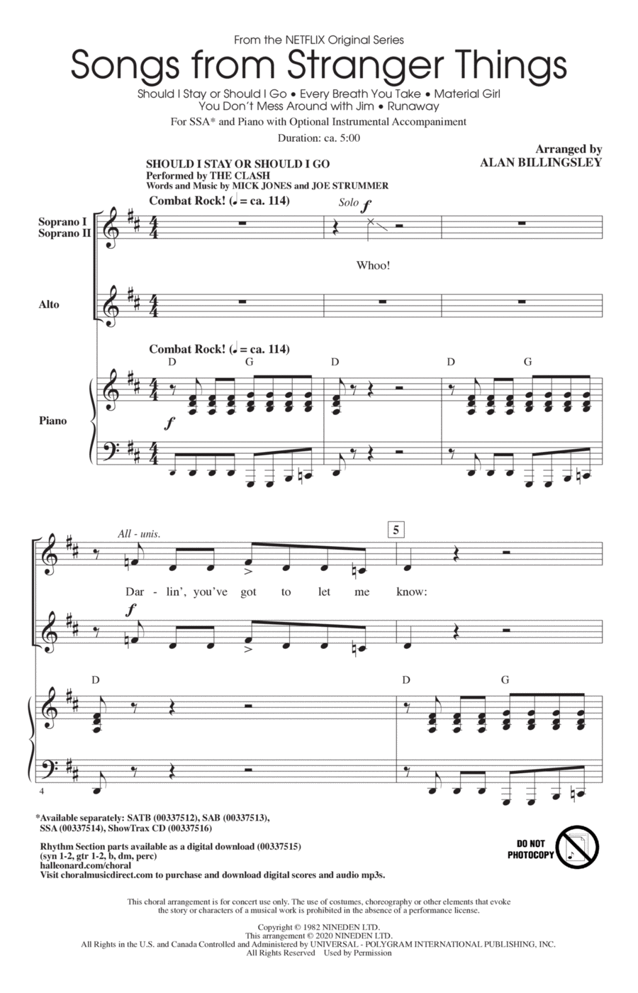 Songs from Stranger Things (arr. Alan Billingsley) SSA scores gallery preview page 1