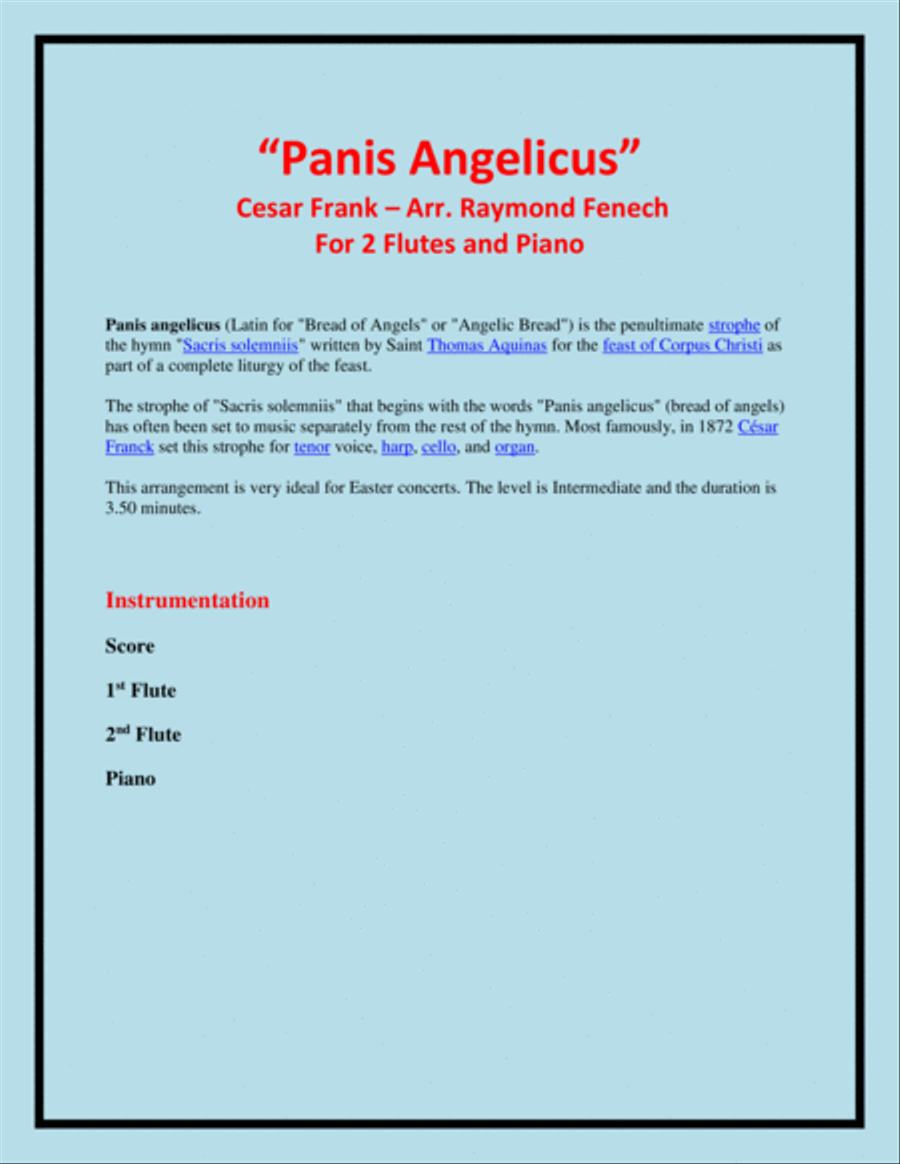Panis Angelicus - 2 Flutes and Piano Flute Duet scores gallery preview page 2