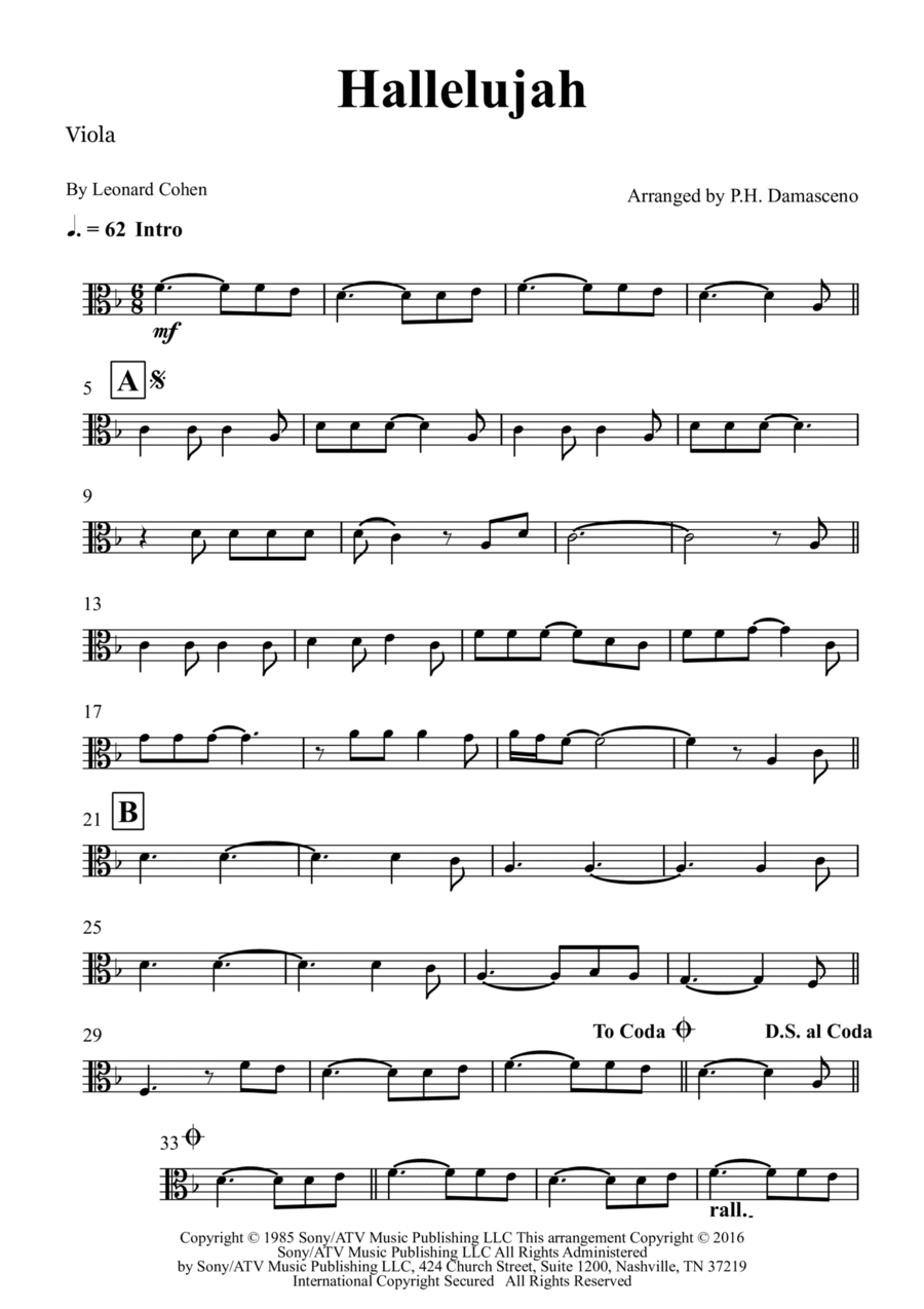 Hallelujah Hallelujah Viola Solo scores gallery preview page 1