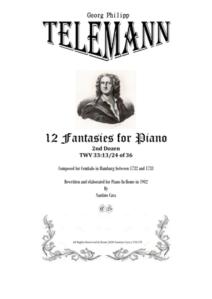 Book cover for Telemann - 12 Fantasies for Piano TWV 33-13-24 of 36, 2nd Dozen