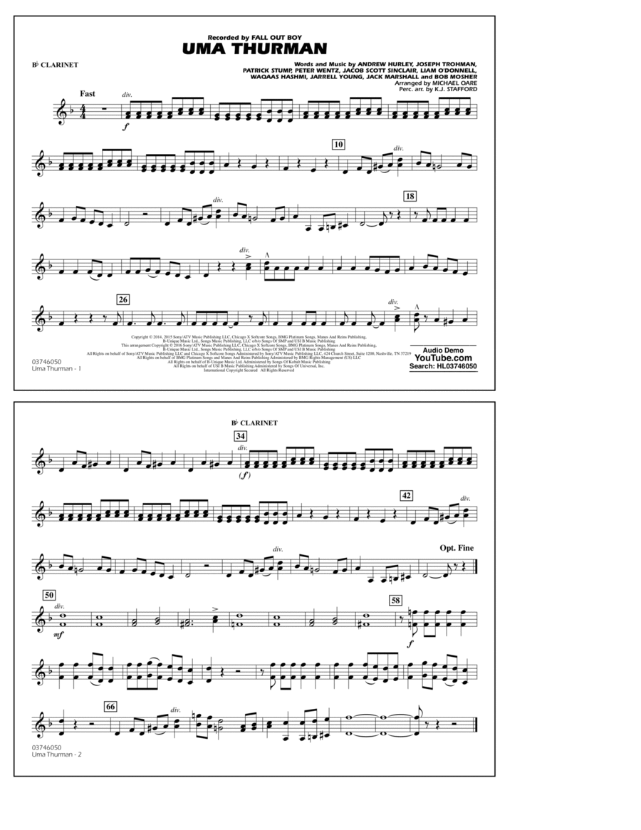 Uma Thurman - Bb Clarinet B-Flat Clarinet scores gallery preview page 1