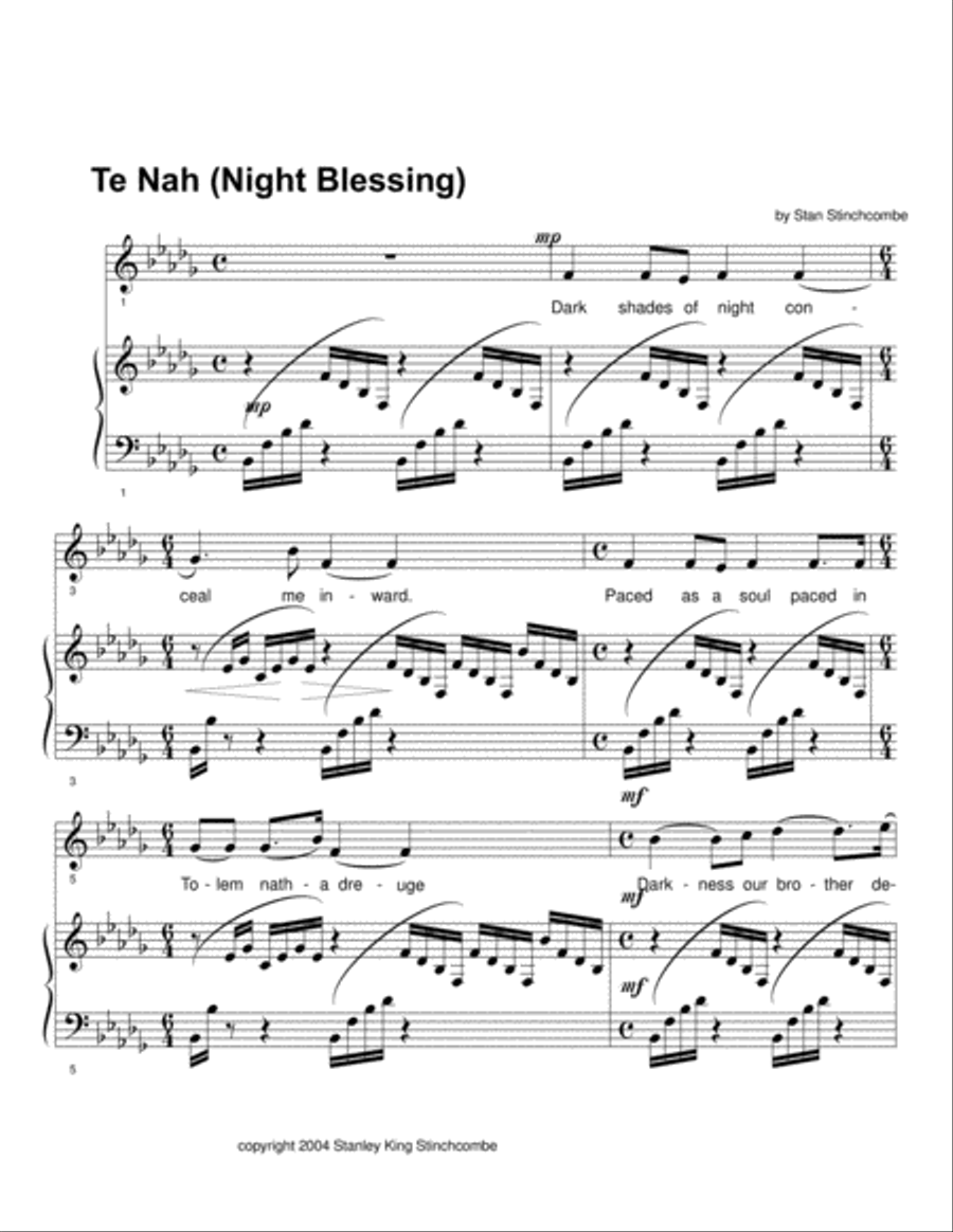 Te Nah (Night Blessing), Op. 4 Soprano Voice scores gallery preview page 1