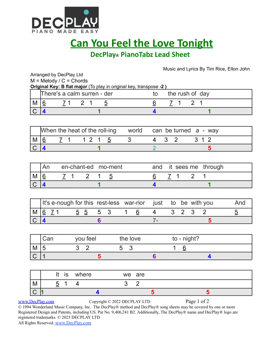 Can You Feel The Love Tonight Easy Piano scores gallery preview page 1