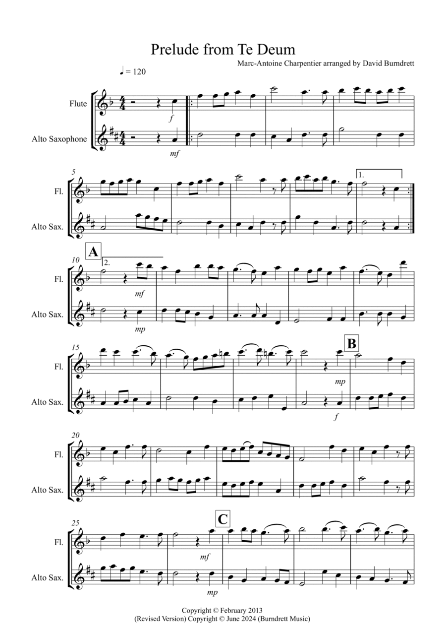 Prelude from Te Deum for Flute and Alto Saxophone Duet Woodwind Duet scores gallery preview page 1