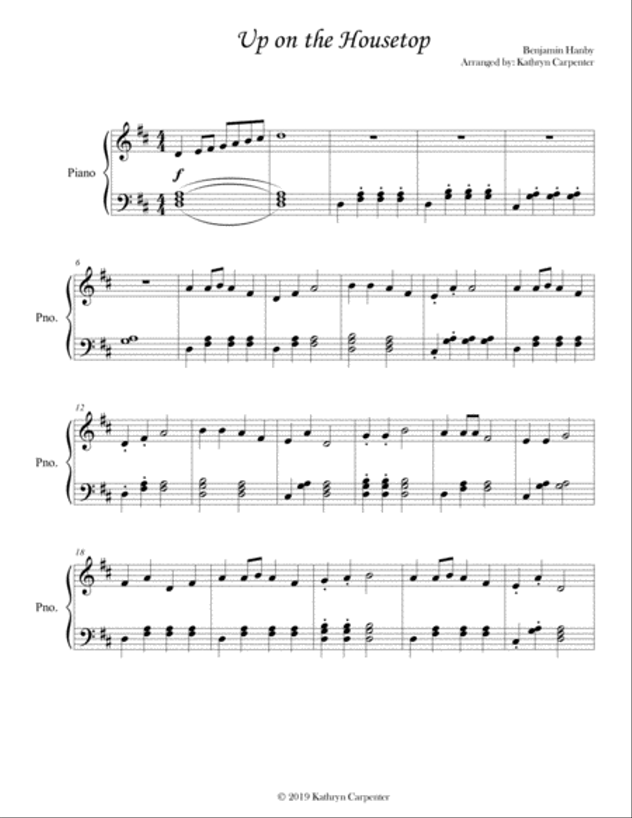 Up on the Housetop (Intermediate Piano) Piano Solo scores gallery preview page 1