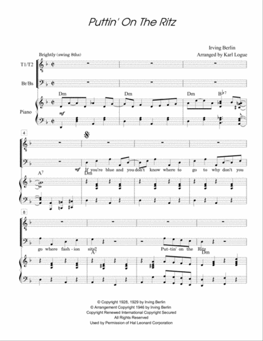 Puttin' On The Ritz TTBB scores gallery preview page 1