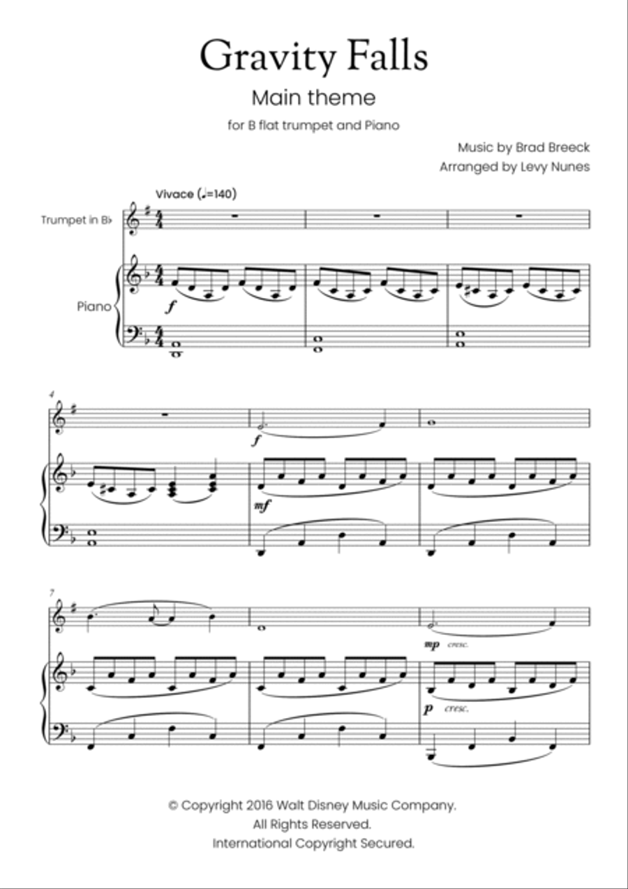 Gravity Falls (main Theme) B-Flat Trumpet scores gallery preview page 2